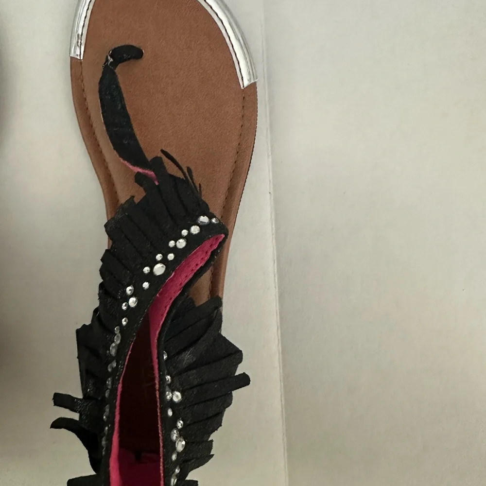 Justice Black‎ Fringe Sandals Size 4